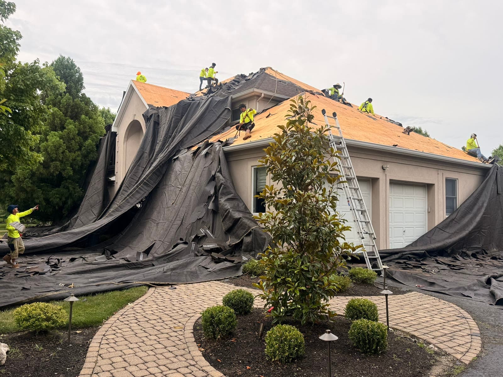 Crew re-roofing, property tarped, landscaped — Green Apple Roofing, New Jersey