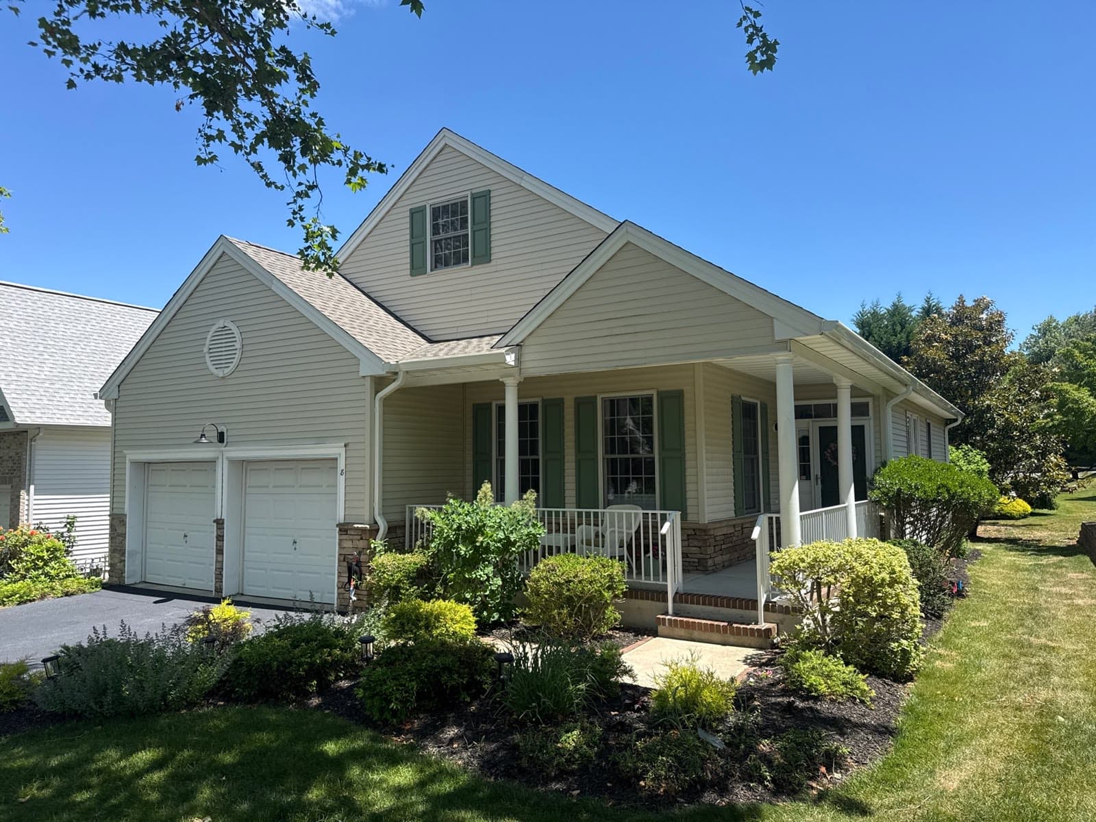 Finished home with new gray roof and tan siding — Green Apple Roofing, New Jersey