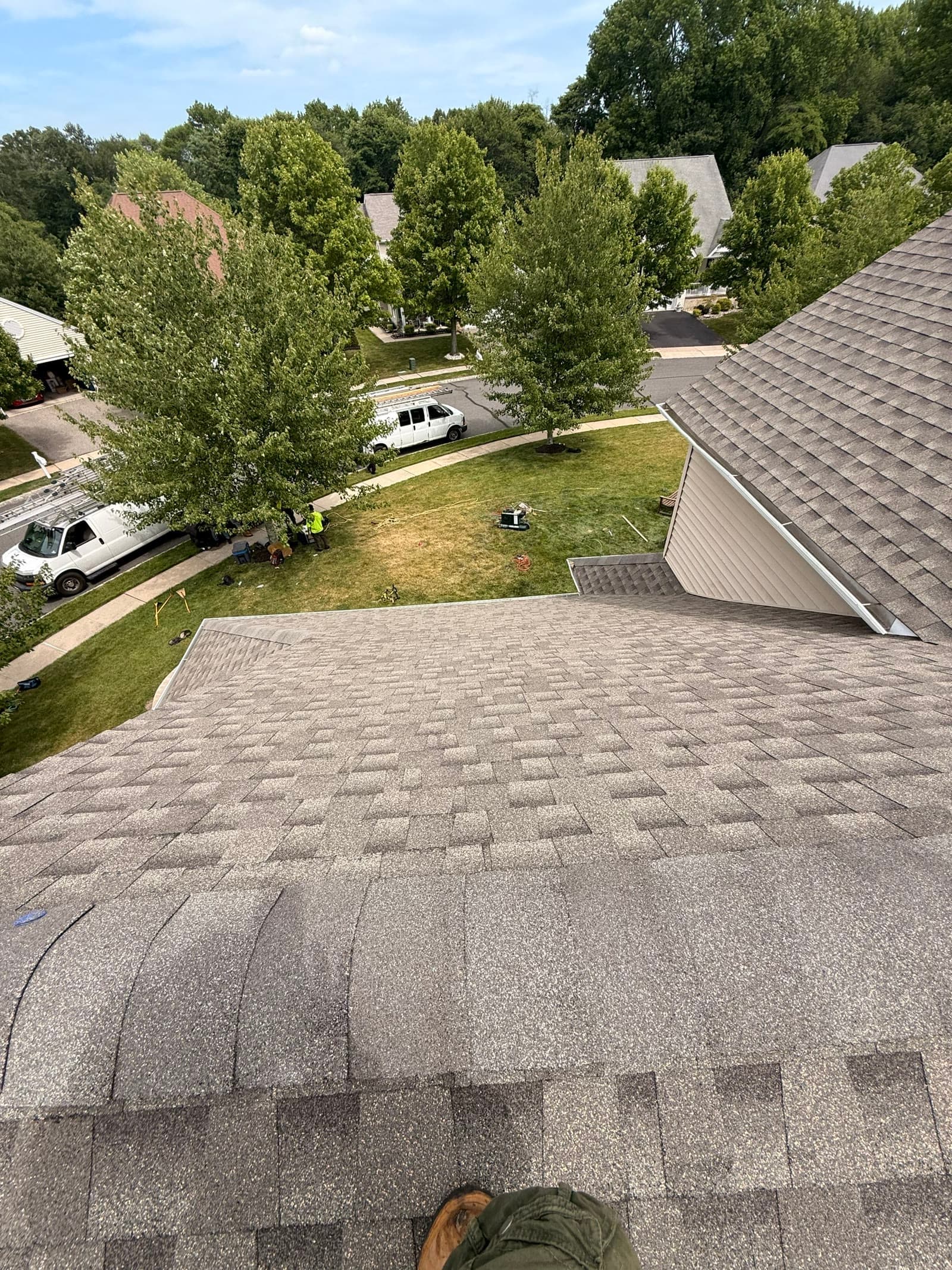 Rooftop view of a finished roof over the neighborhood — Green Apple Roofing, New Jersey