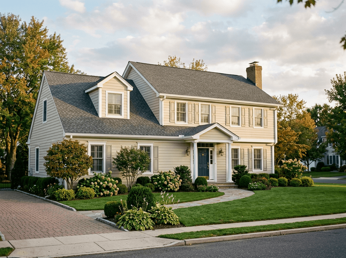 Seamless gutters installed by Green Apple Roofing on a New Jersey home in Freehold